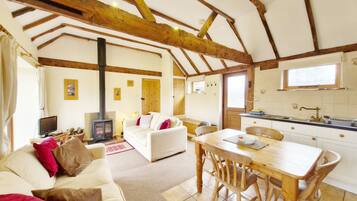 Smart TV, fireplace, DVD player