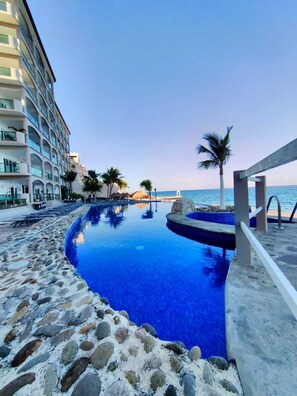 Outdoor pool, a heated pool - EL CANTIL 5-star Caribbean Villa, Right on the Ocean - Beautiful Views (Cozumel Island)