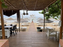 Private beach, free beach cabanas, sun loungers, beach umbrellas