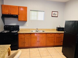 Double Room, 2 Double Beds, Kitchenette | Private kitchenette | Fridge, microwave