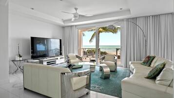 Smart TV, fireplace, video games, DVD player