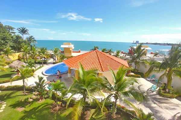 Bohio, pool and social area with the ocean beyond