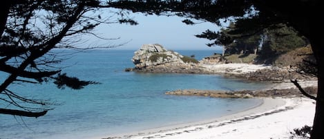 On the beach, sun loungers