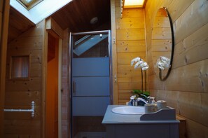 Shower, hair dryer, toilet paper