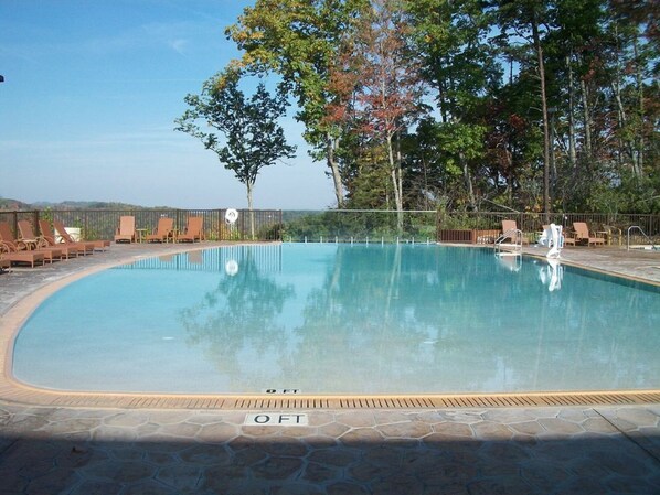 Outdoor pool, a heated pool - Mountaintop Cabin, Resort Activities, 4 FREE Waterpark Tickets, Elevator, Dog OK (Gatlinburg)