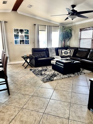 Smart TV, table tennis, books, music library