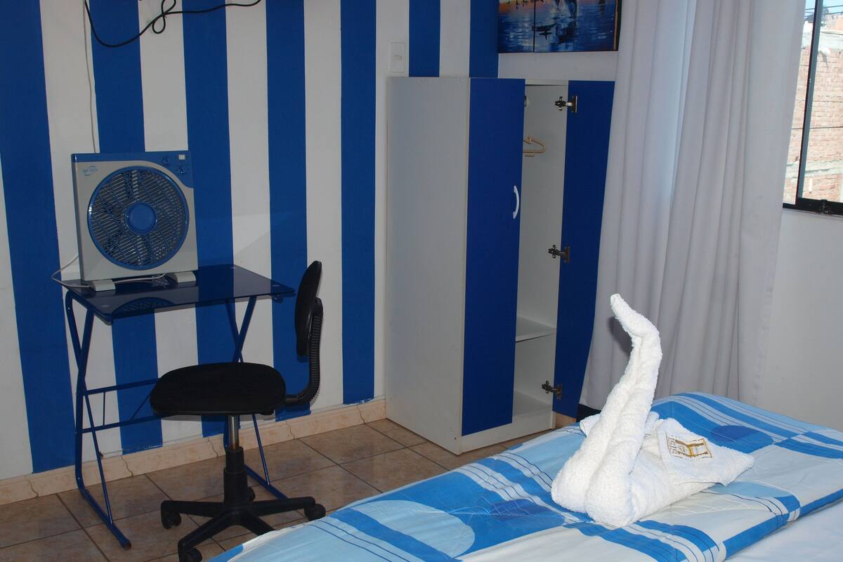Desk, free WiFi, bed sheets