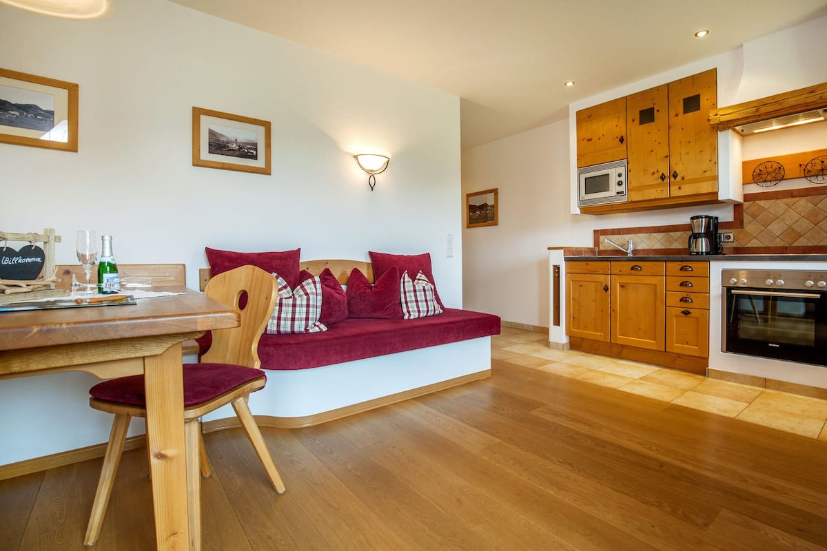 Apartment, 1 Bedroom, Balcony (Geigelstein) | Private kitchen | Coffee/tea maker, full-size fridge, microwave, oven