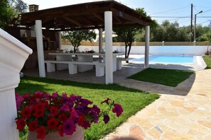 Outdoor pool, pool loungers
