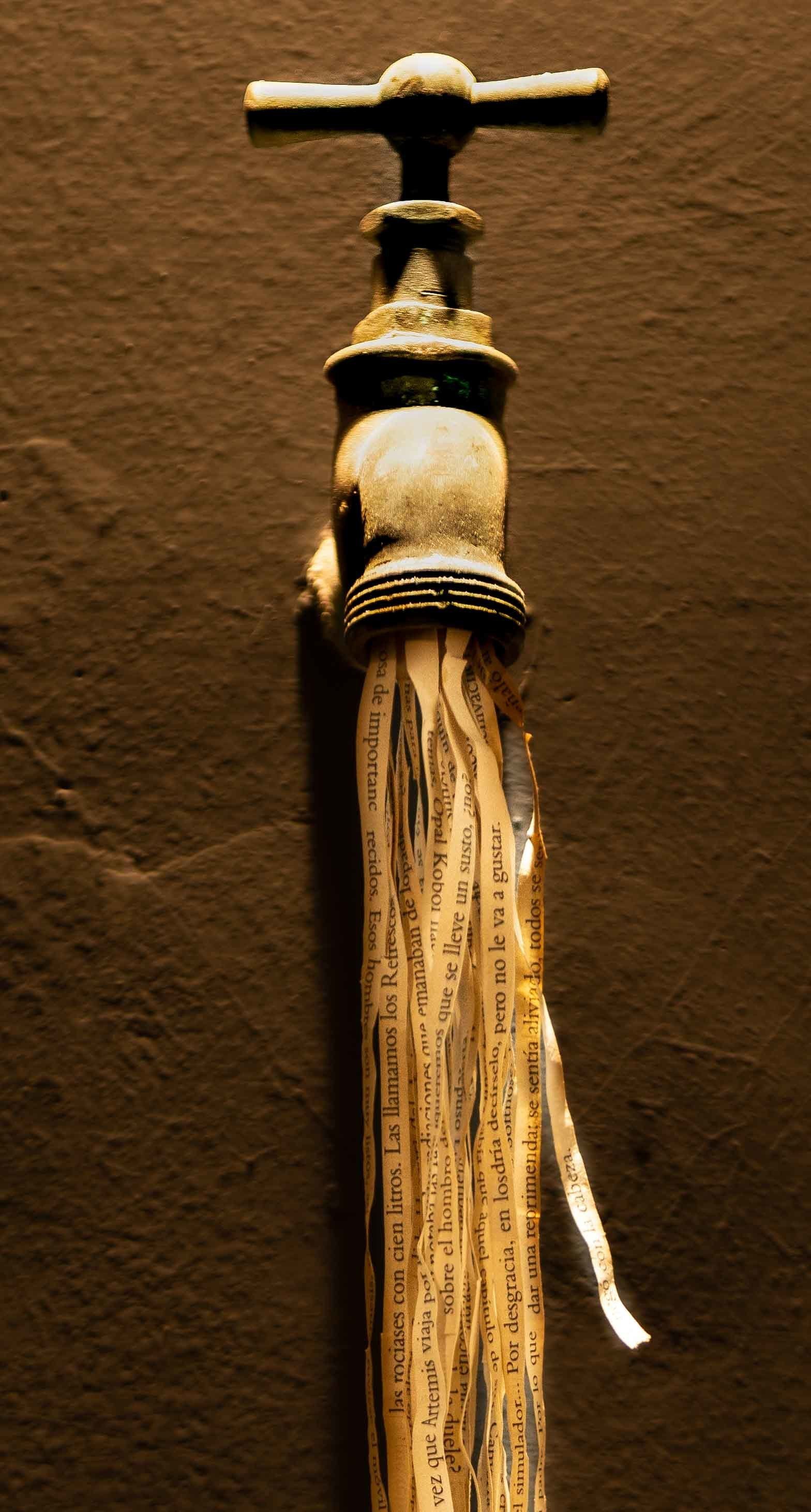 Un grifo con una cuerda enrollada.