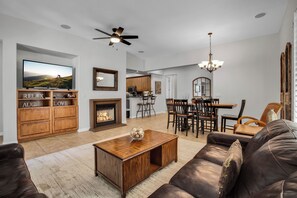 TV, fireplace, DVD player