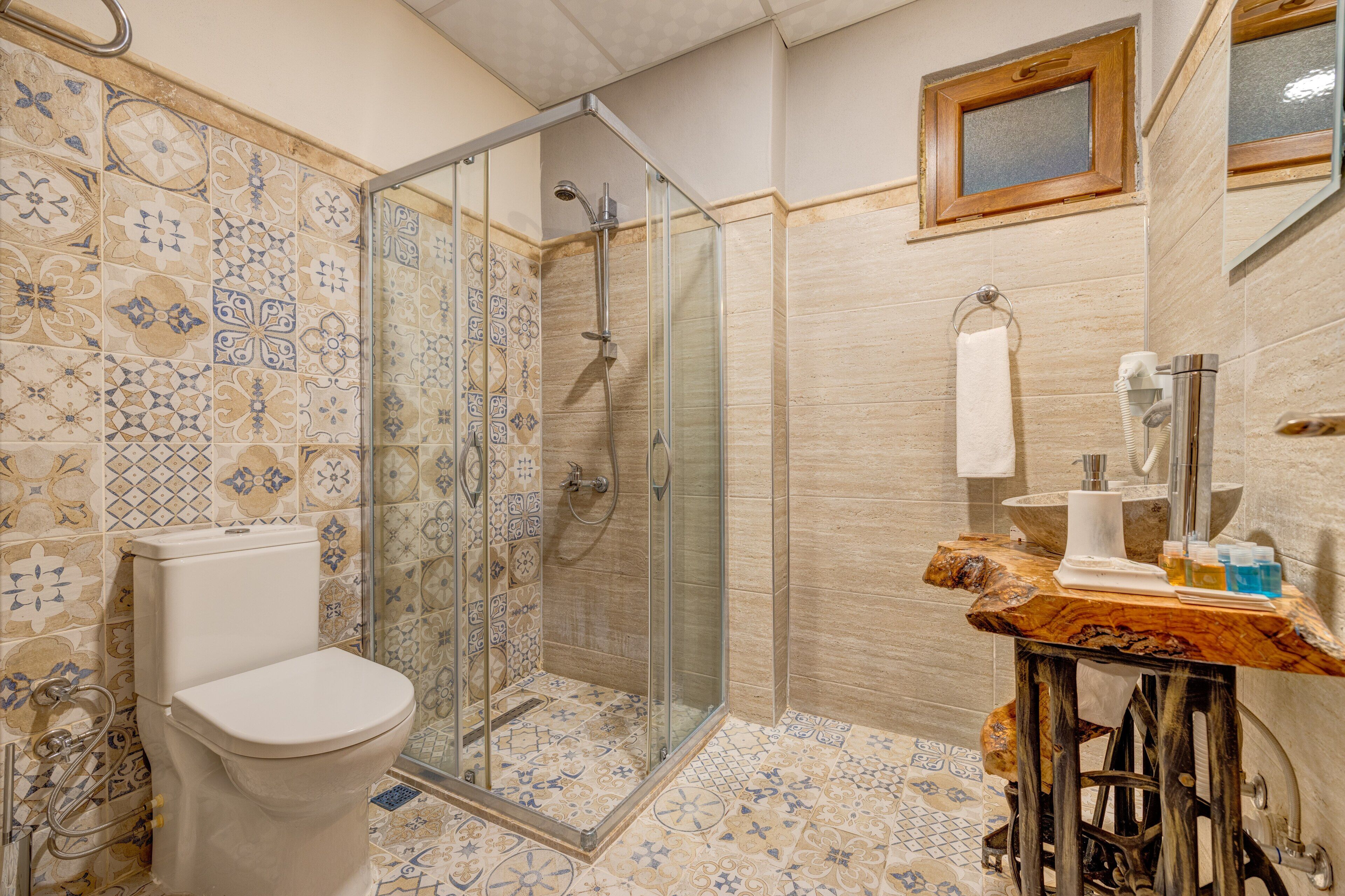 shower, slippers, towels