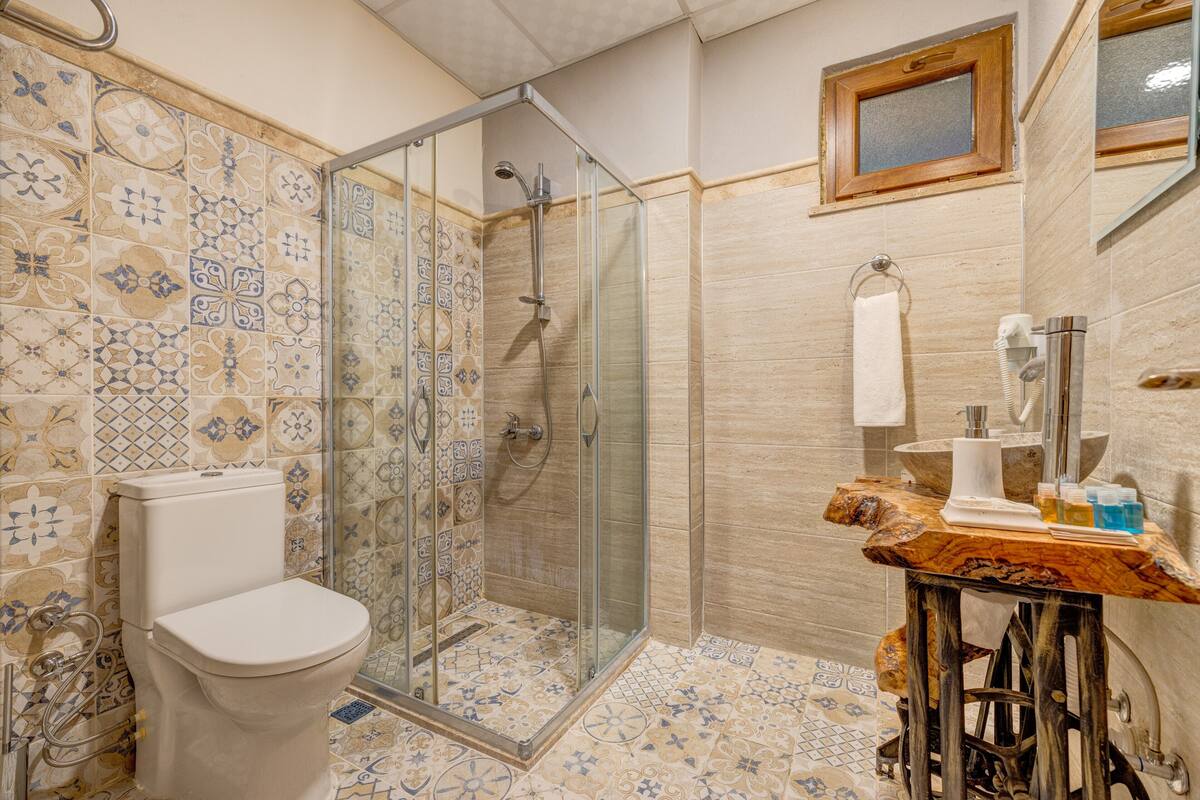 shower, slippers, towels