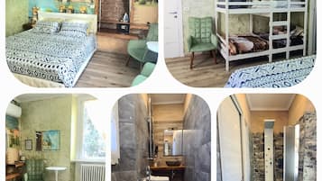 Camera quadrupla, letti multipli, bagno privato | Una cassaforte in camera, una scrivania, tende oscuranti