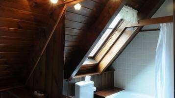 Habitación doble | Baño | Tina, secadora de cabello, toallas