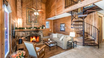TV, fireplace, DVD player, books