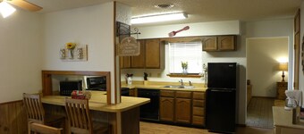 Country Haven has 3 bedrooms and 2 baths. A kitchen, living room and dining.