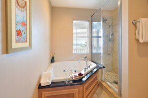 Combined shower/tub, jetted tub, hair dryer, bidet