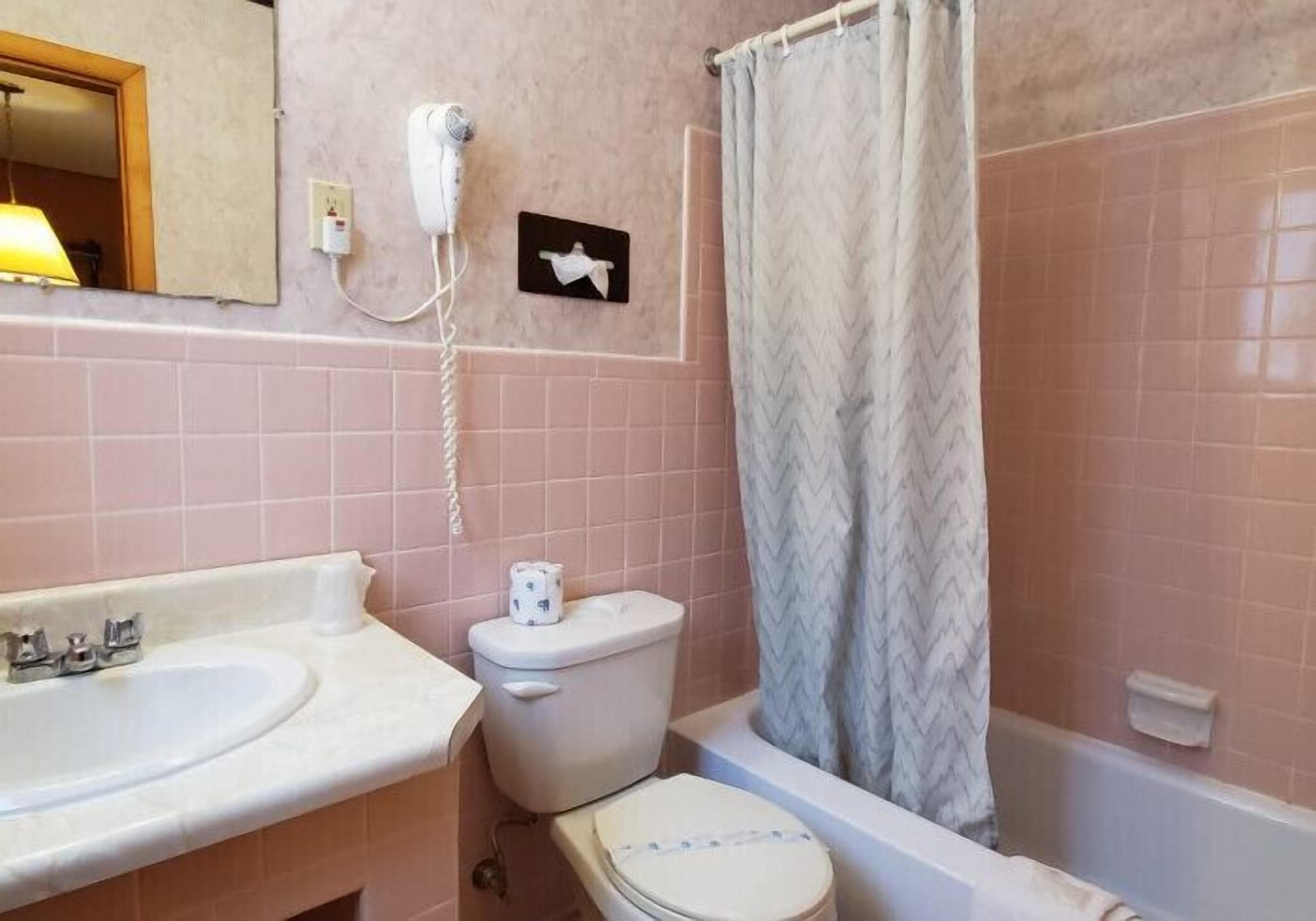 Une salle de bain avec un lavabo, des toilettes et une baignoire.