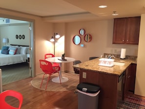 1 bedroom, desk, iron/ironing board, travel cot