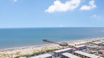 Beach nearby, sun loungers
