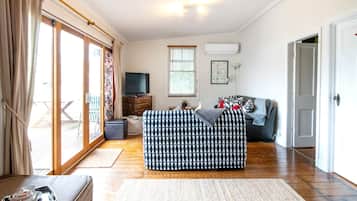 Smart TV, fireplace, Netflix, books