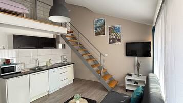 Premium Duplex | Private kitchen | Fridge, microwave, stovetop, dishwasher