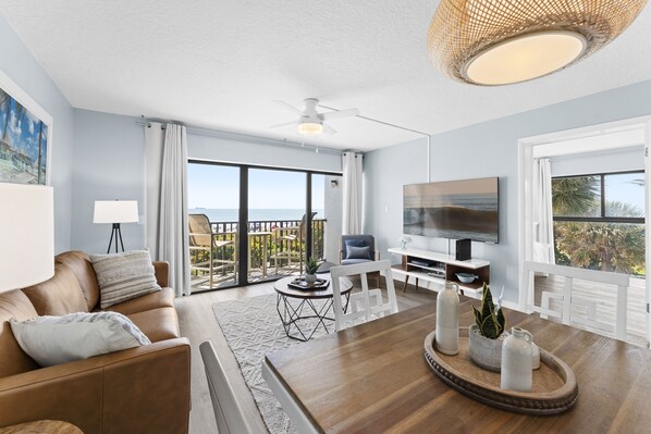 TV - Coastal Escape Oceanfront Corner Unit with Heated Pool and Resort Amenities (Cocoa Beach)