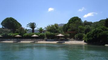 Plage, chaises longues