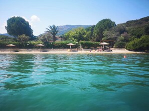 Plage, chaises longues
