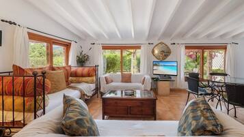 TV connectée, cheminée, lecteur de DVD, table de tennis de table