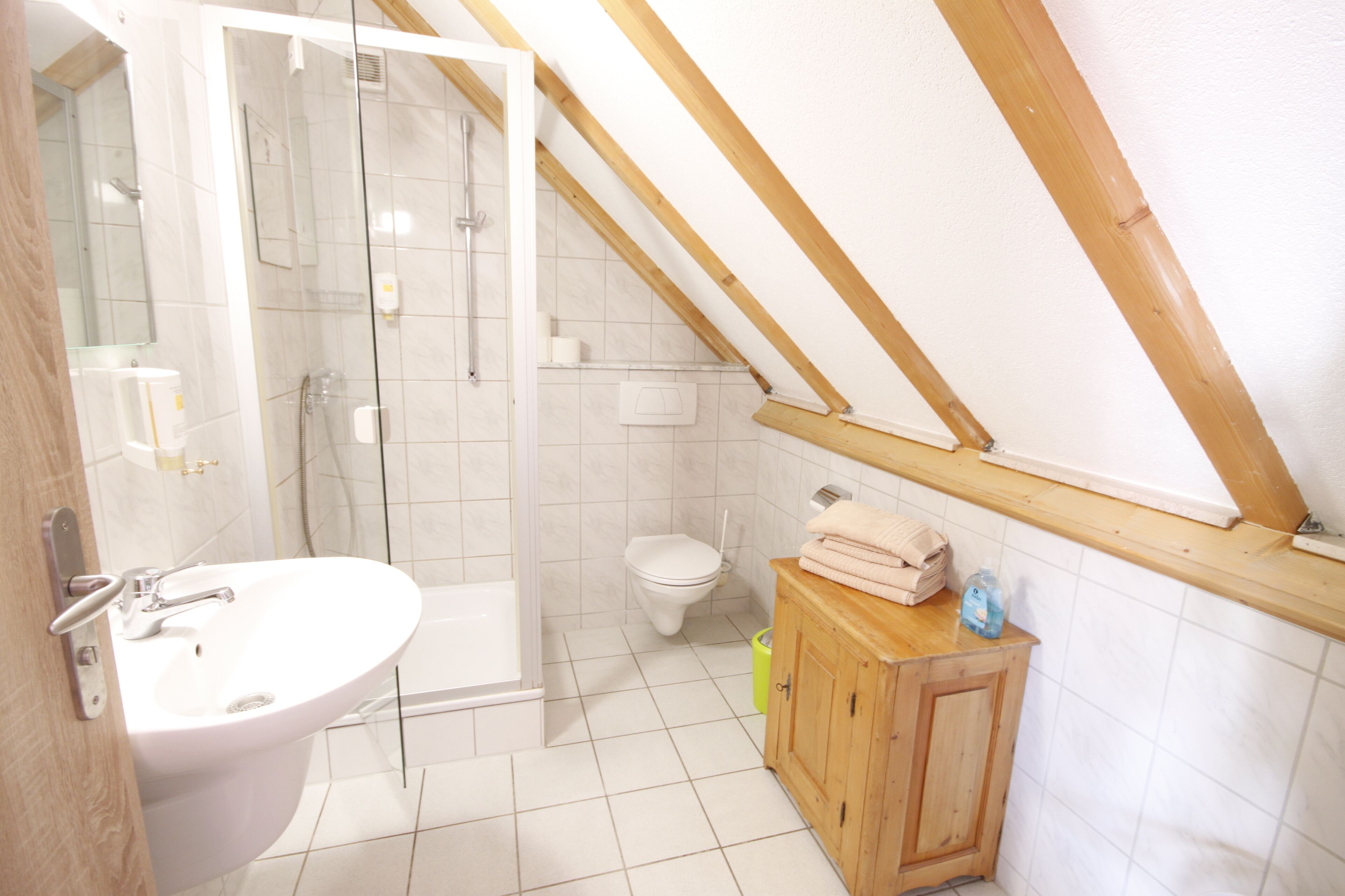 family room (standard) | bathroom | shower, hair dryer, towels