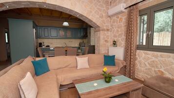 Flat-screen TV, fireplace