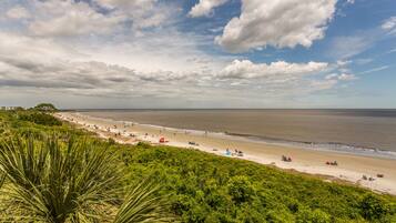 Plage, chaises longues, serviettes de plage