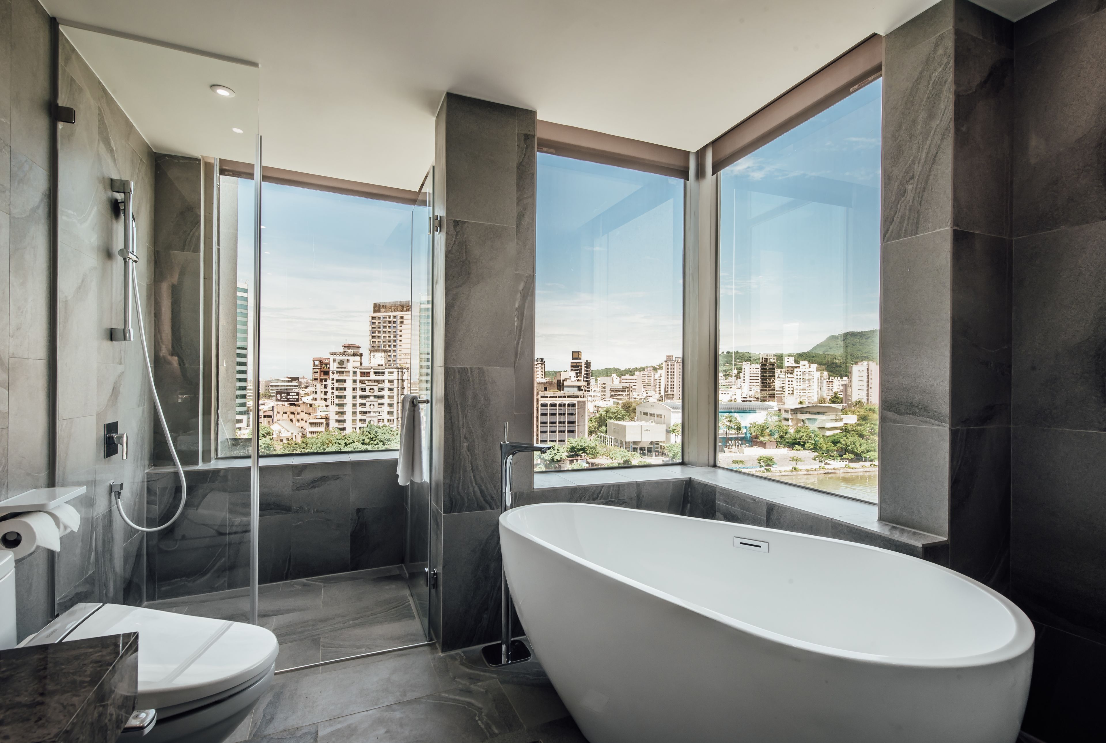 free toiletries, hair dryer, slippers, towels