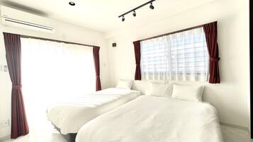 1 bedroom, desk, laptop workspace, blackout curtains