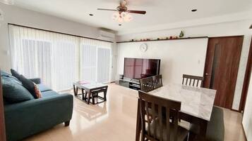 1 bedroom, desk, laptop workspace, blackout curtains