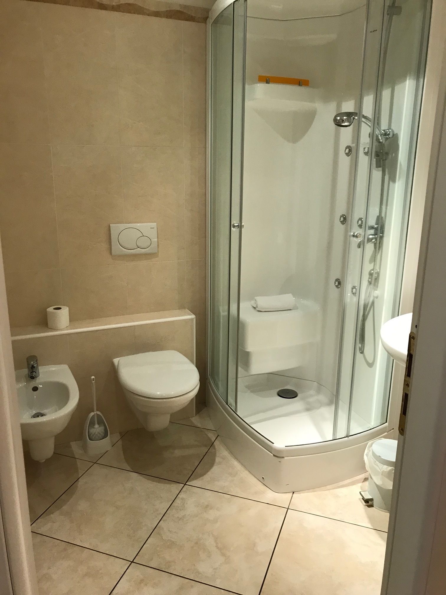 shower, free toiletries, bidet, towels