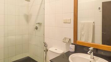 Shower, rainfall showerhead, hair dryer, bidet
