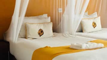 Premium bedding, desk, soundproofing, rollaway beds