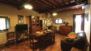 Télévision, cheminée, lecteur de DVD