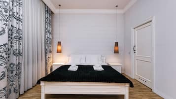 Premier Apartment, 2 Bedrooms, Pool Access | 1 bedroom, desk, laptop workspace, iron/ironing board