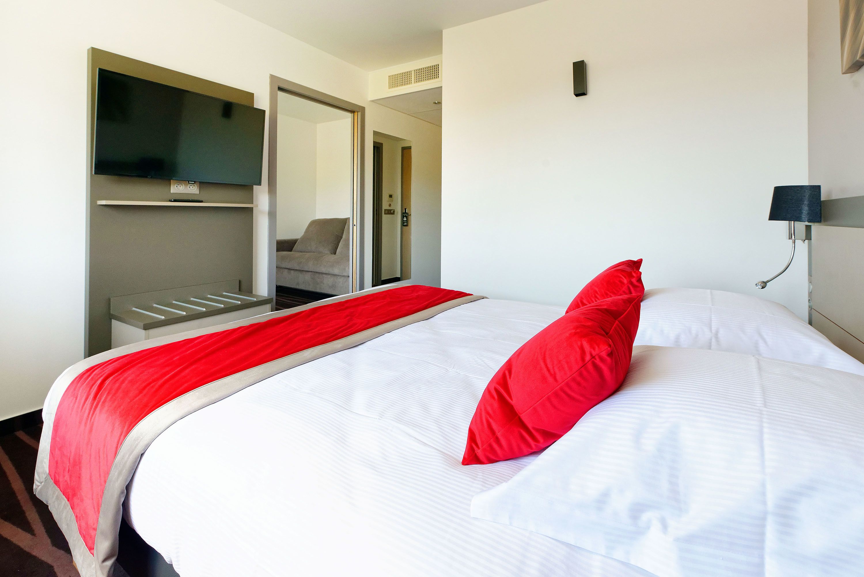 premium bedding, desk, laptop workspace, soundproofing