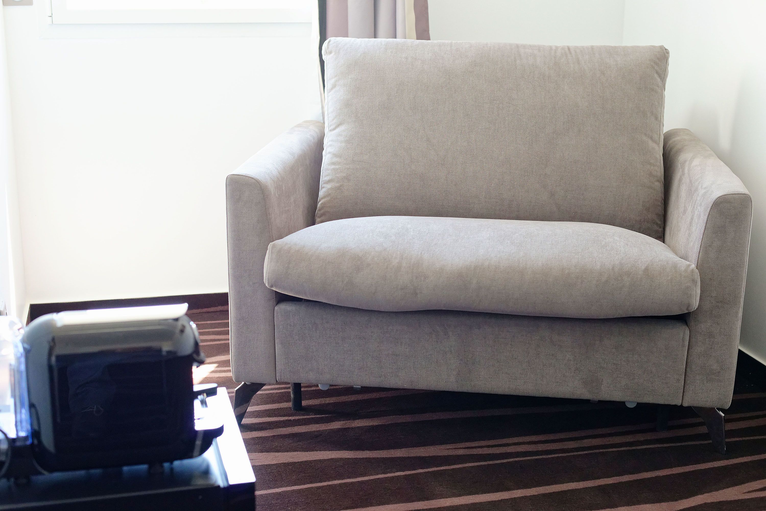 family room | premium bedding, desk, laptop workspace, soundproofing