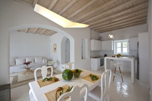 Villa, 3 Bedrooms, Sea View (Celina) | Living area | Plasma TV - Infinity Blue (Mykonos)