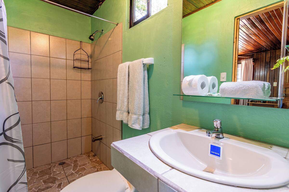 shower, free toiletries, towels