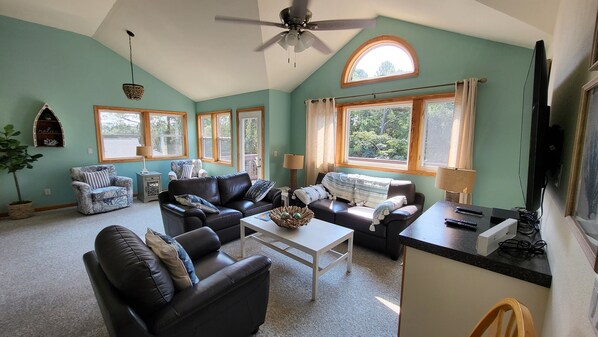 Smart TV, DVD player, books, video library