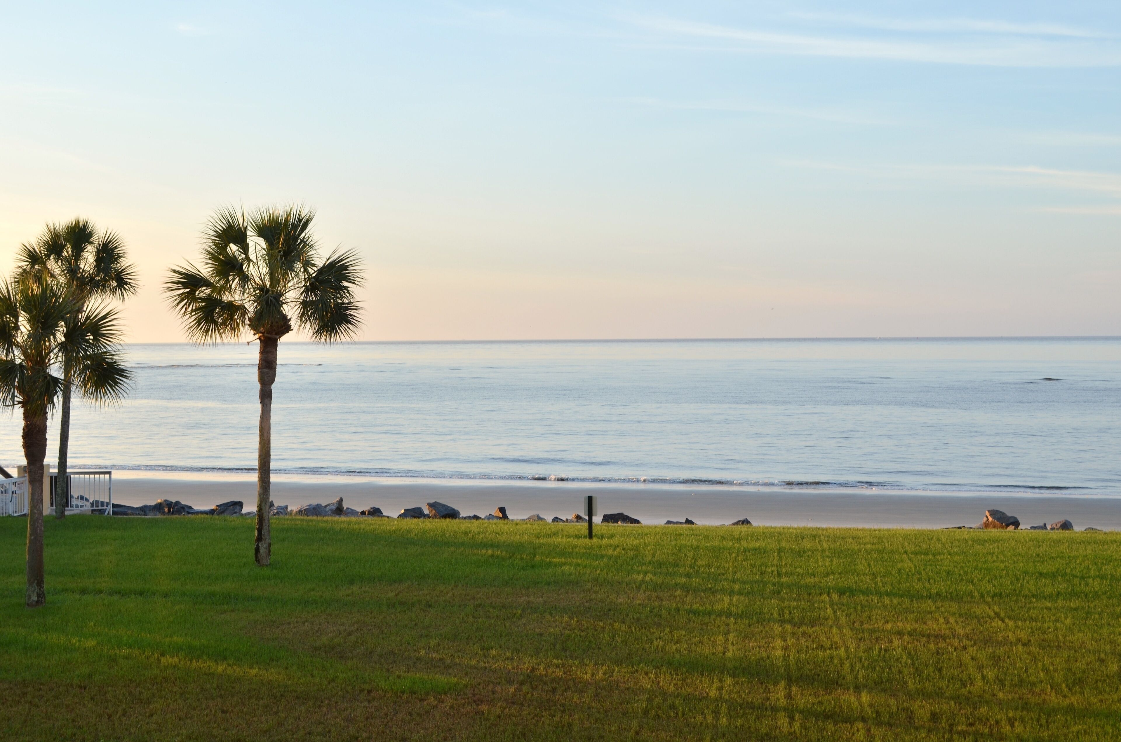On the beach, sun loungers, beach towels