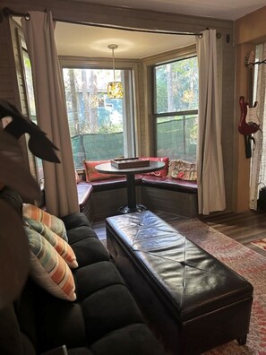 Smart TV, DVD player, foosball, video library