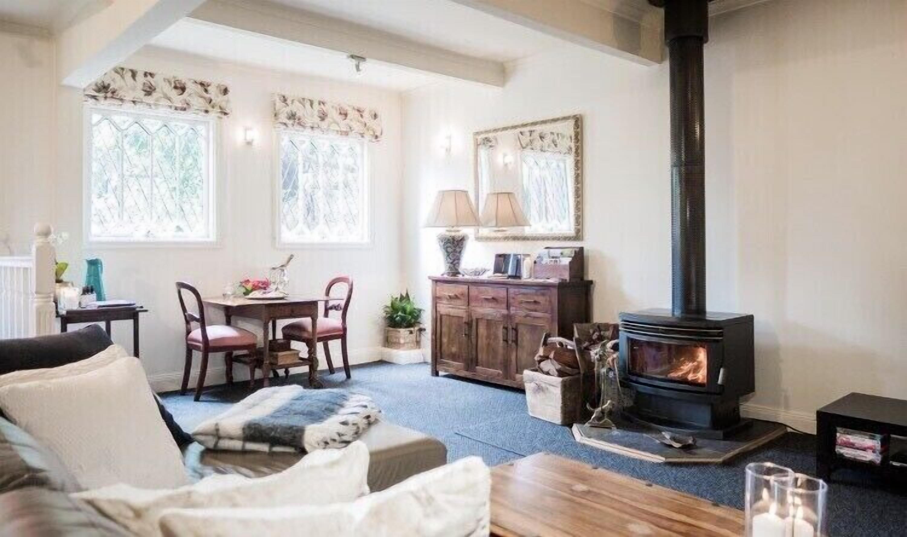 電視、壁爐、DVD 播放機、書籍